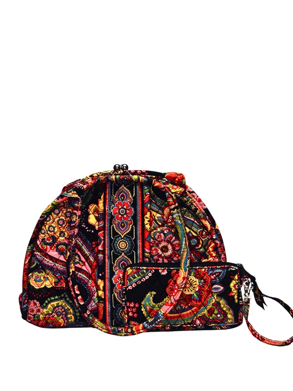 Vera Bradley Black Multi Floral Paisley Quilted Wristlet Clutch